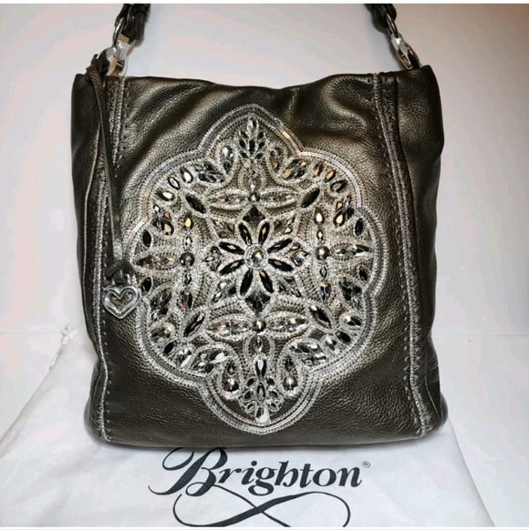 Brighton Handbags - Brighton Metallic Pewter Anju Masterpiece Collection Leather Shoulder Bag EUC